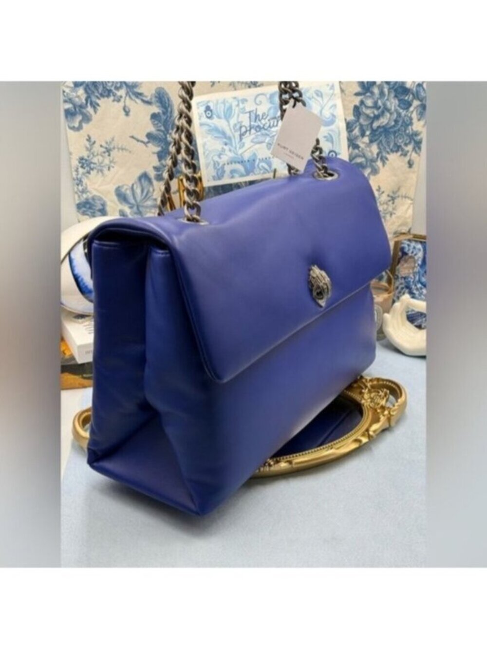 🆕 KURT GEIGER LONDON 🧿 NWT XXL Kew Leather Bag, Deep Blue - Picture 6 of 16